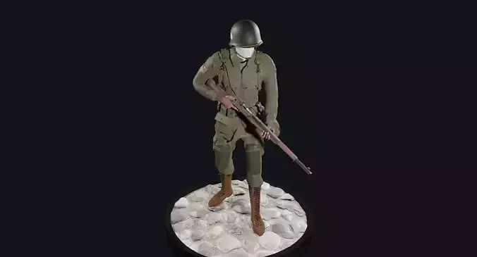 World War 2 - US Paratrooper - Rigged Low-poly 3D model