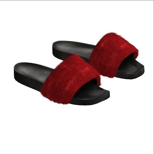 Slide Slippers with Fur Low-poly 3D model