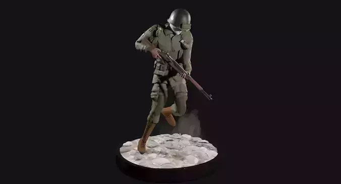 World War 2 - US Paratrooper - Rigged Low-poly 3D model