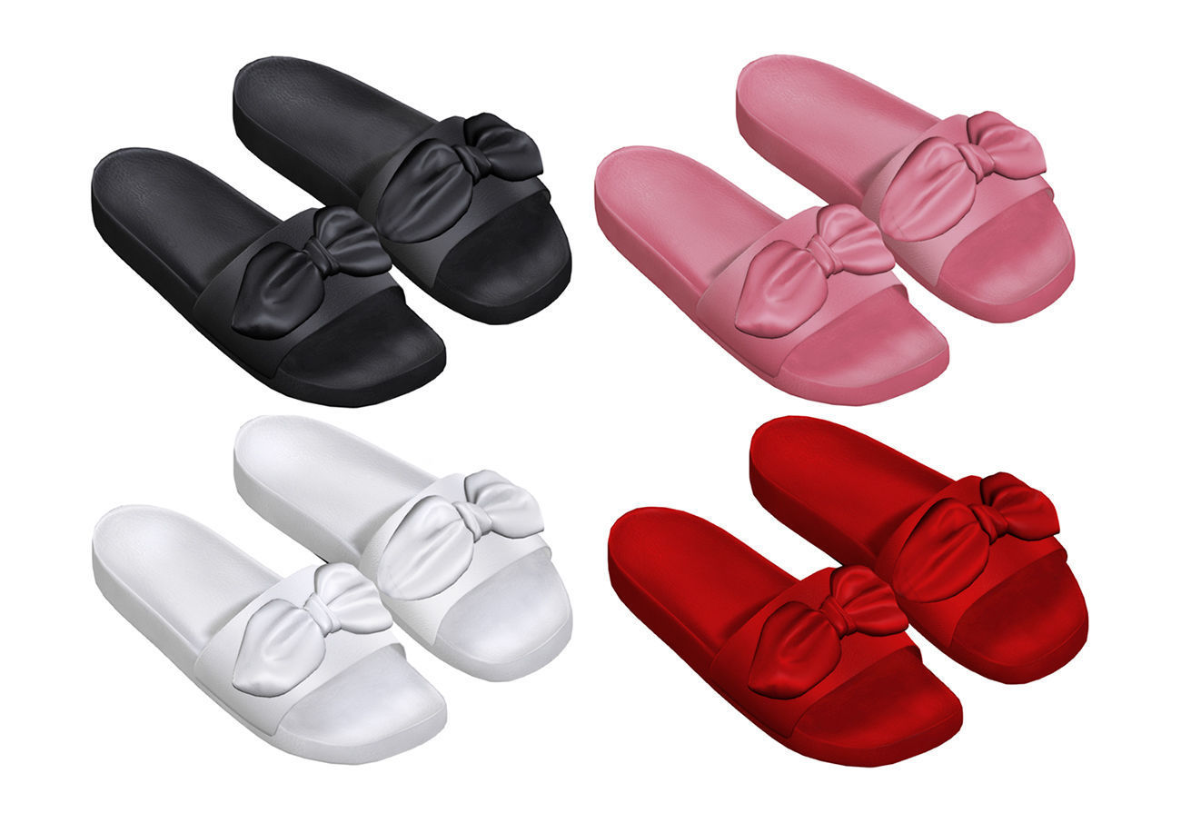 Slide Slipper with Bow Low-poly 3D model_3