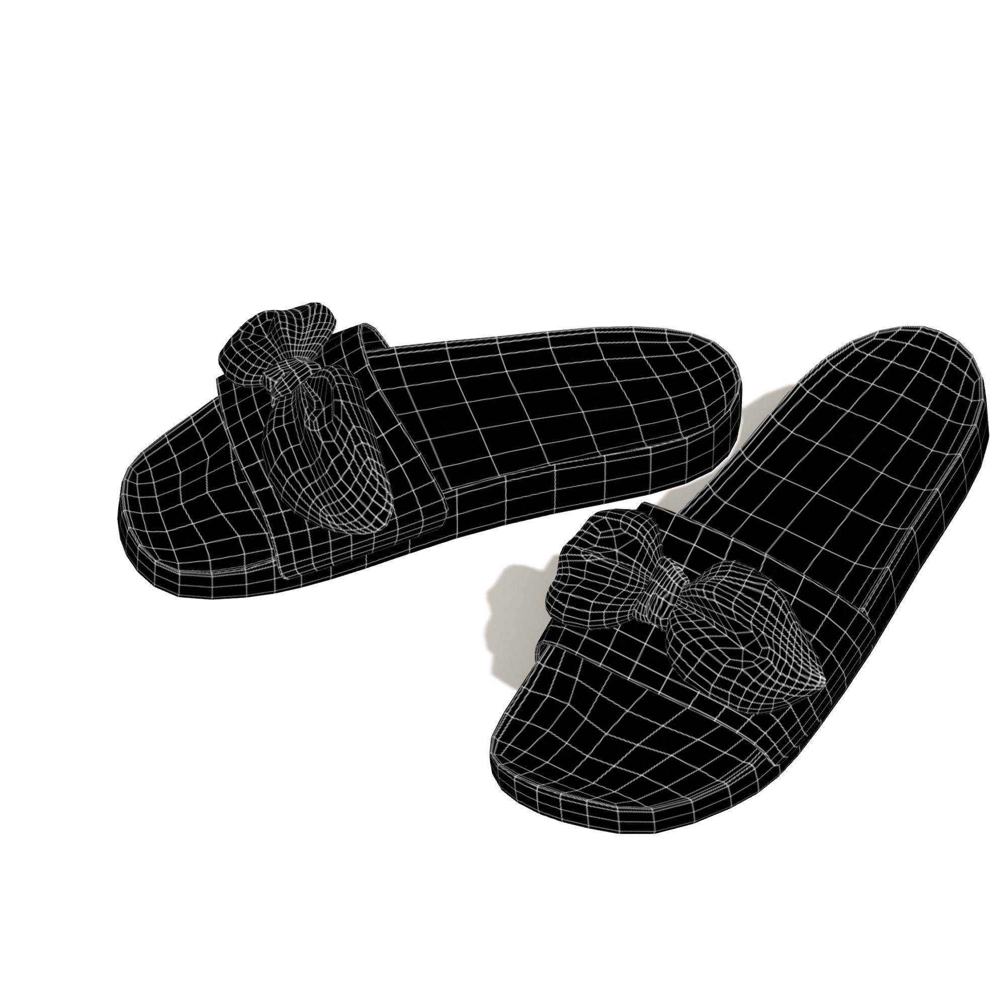 Slide Slipper with Bow Low-poly 3D model_4