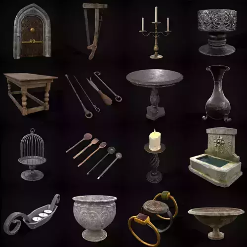 Medieval Prop Mix Fifty Six 3D Model Collection