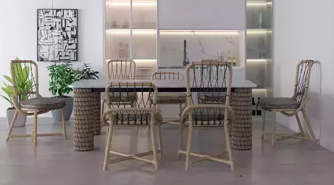 table combination chair and Modern 3D model