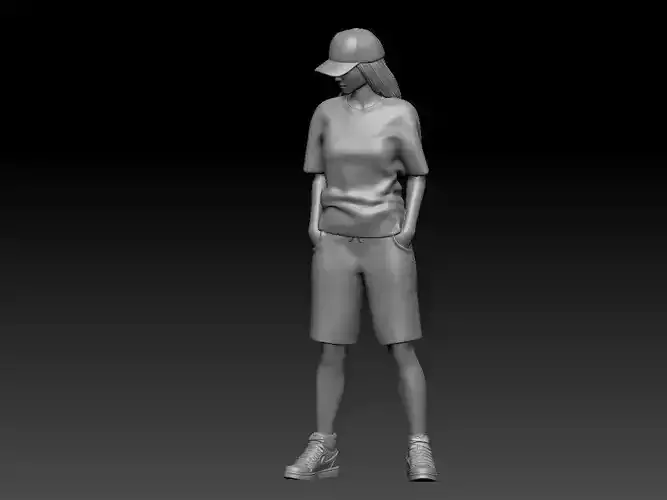 girl short pants standing 3D print model