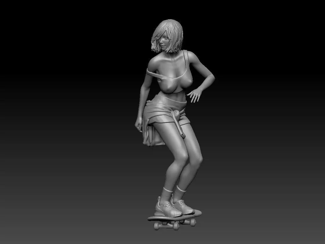 girl riding a skateboard 3D print model_0