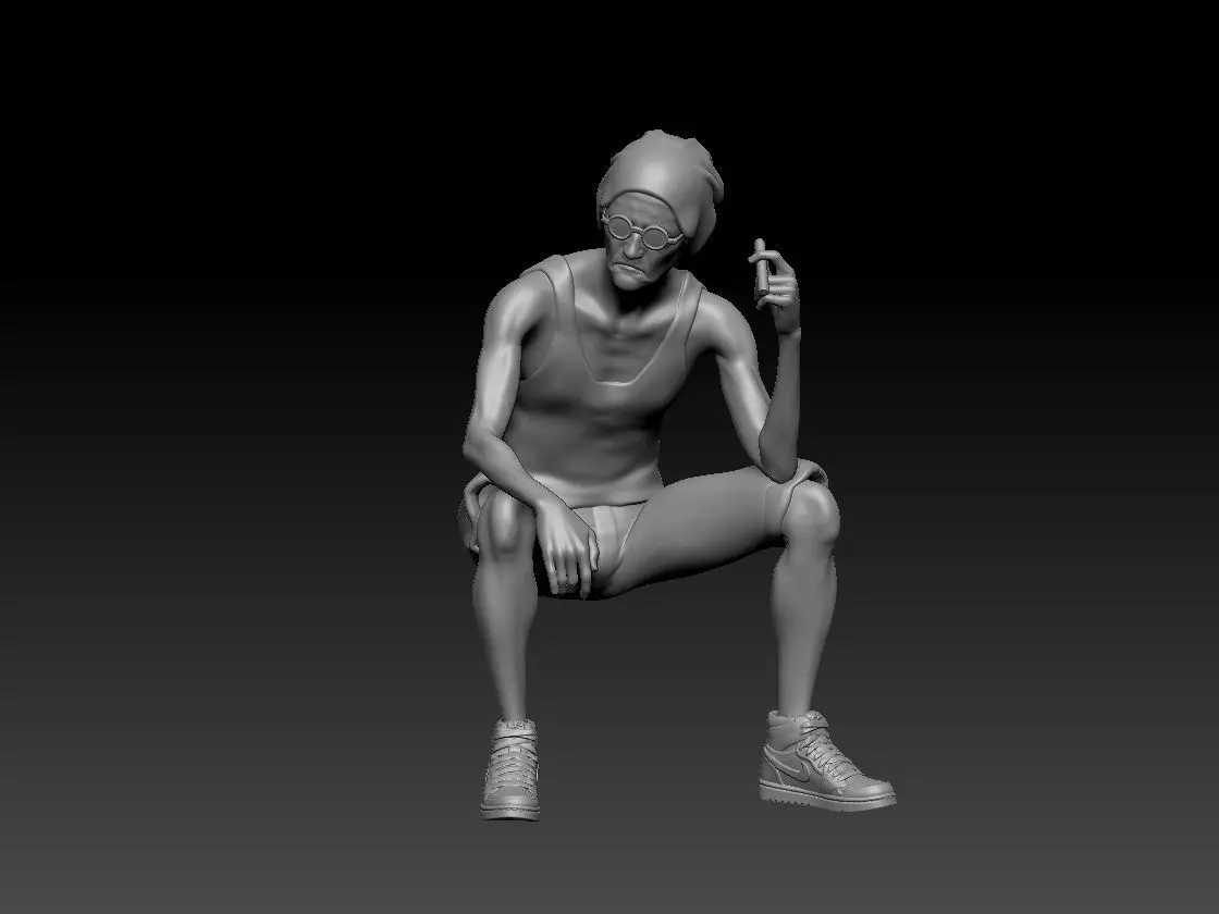 old man sit smoke 3D print model