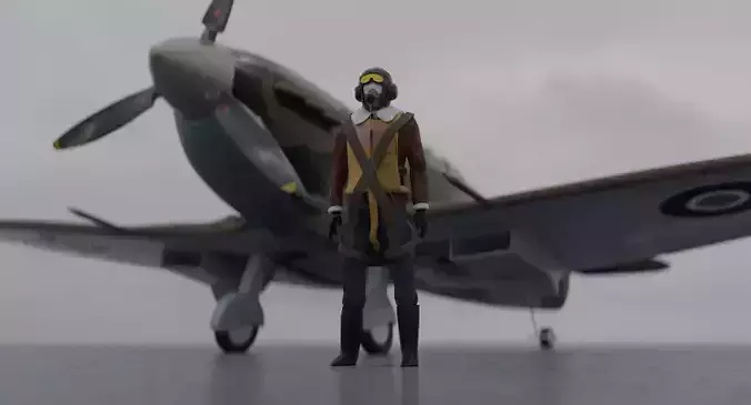 World War 2 Spitfire With Pilot Low-poly 3D model