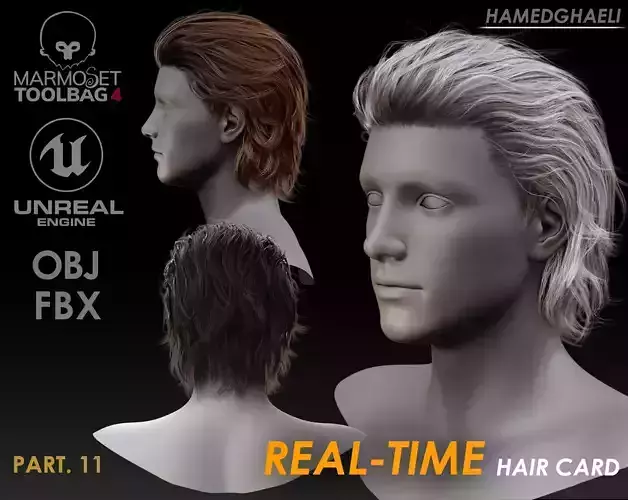 Real Time Hair Card Male Hairstyle part 10 Low-poly 3D model