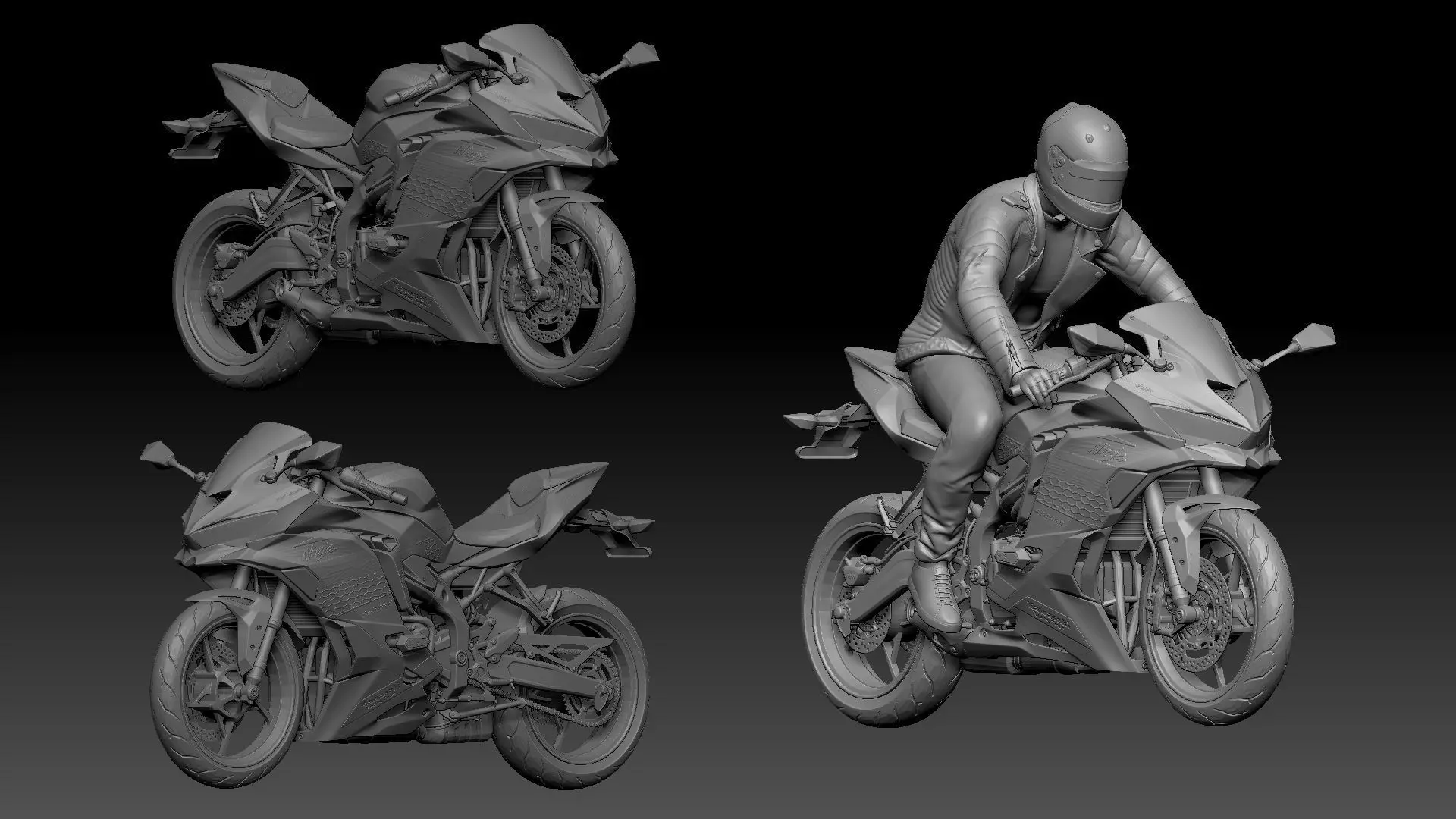 kawasaki zx-25r and rider 3D print model_0