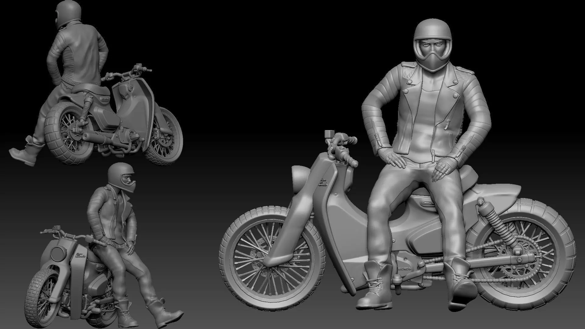 honda super cub custom bike and two rider 3D print model