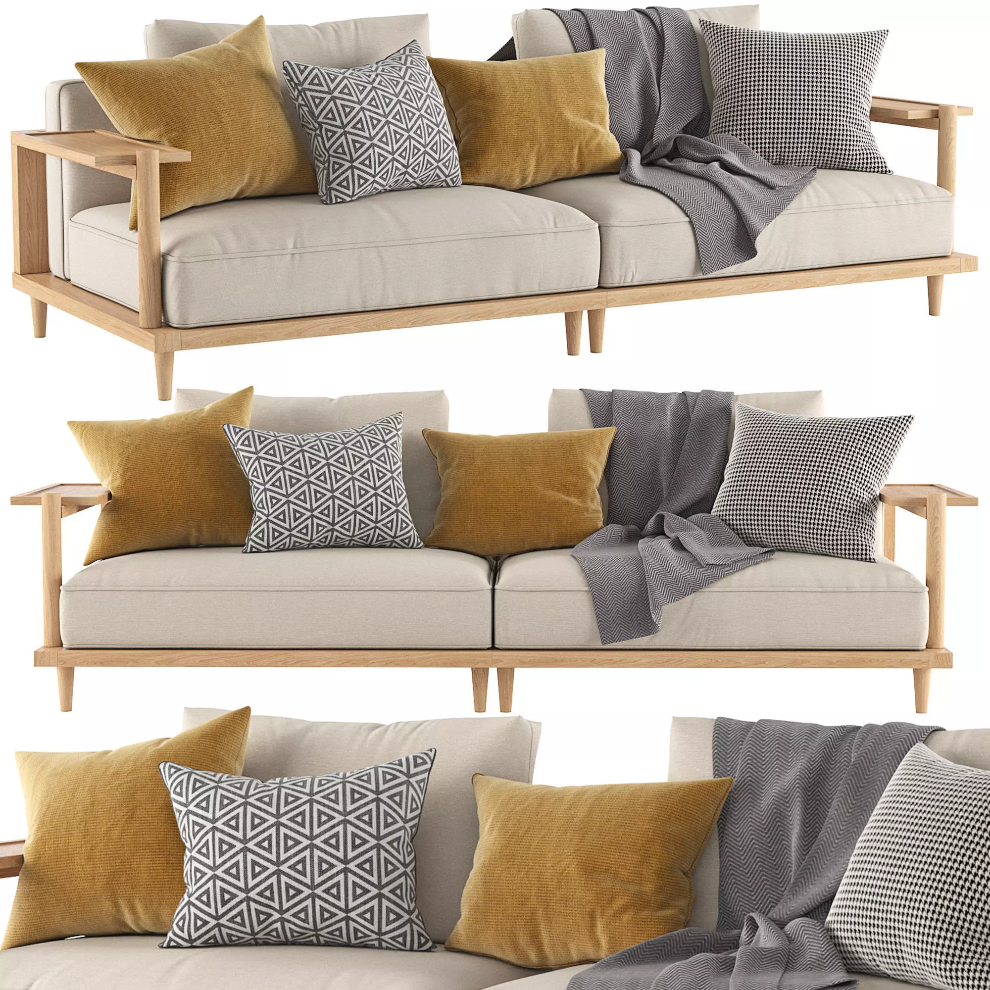 Riddle Ash Wood Outdoor Sofa by Acanva 3D model_0