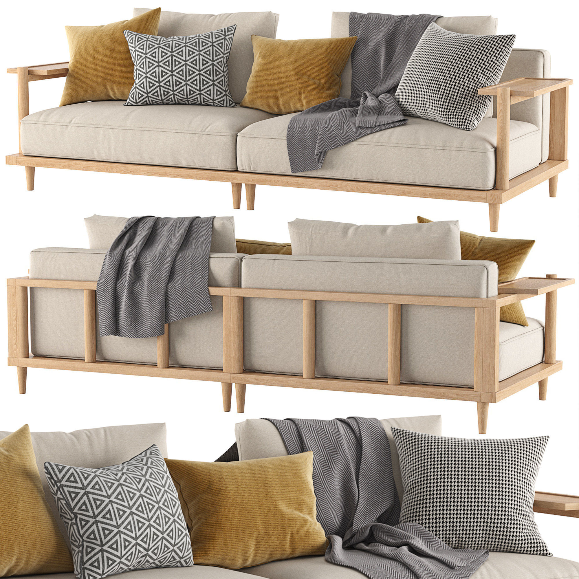 Riddle Ash Wood Outdoor Sofa by Acanva 3D model_2