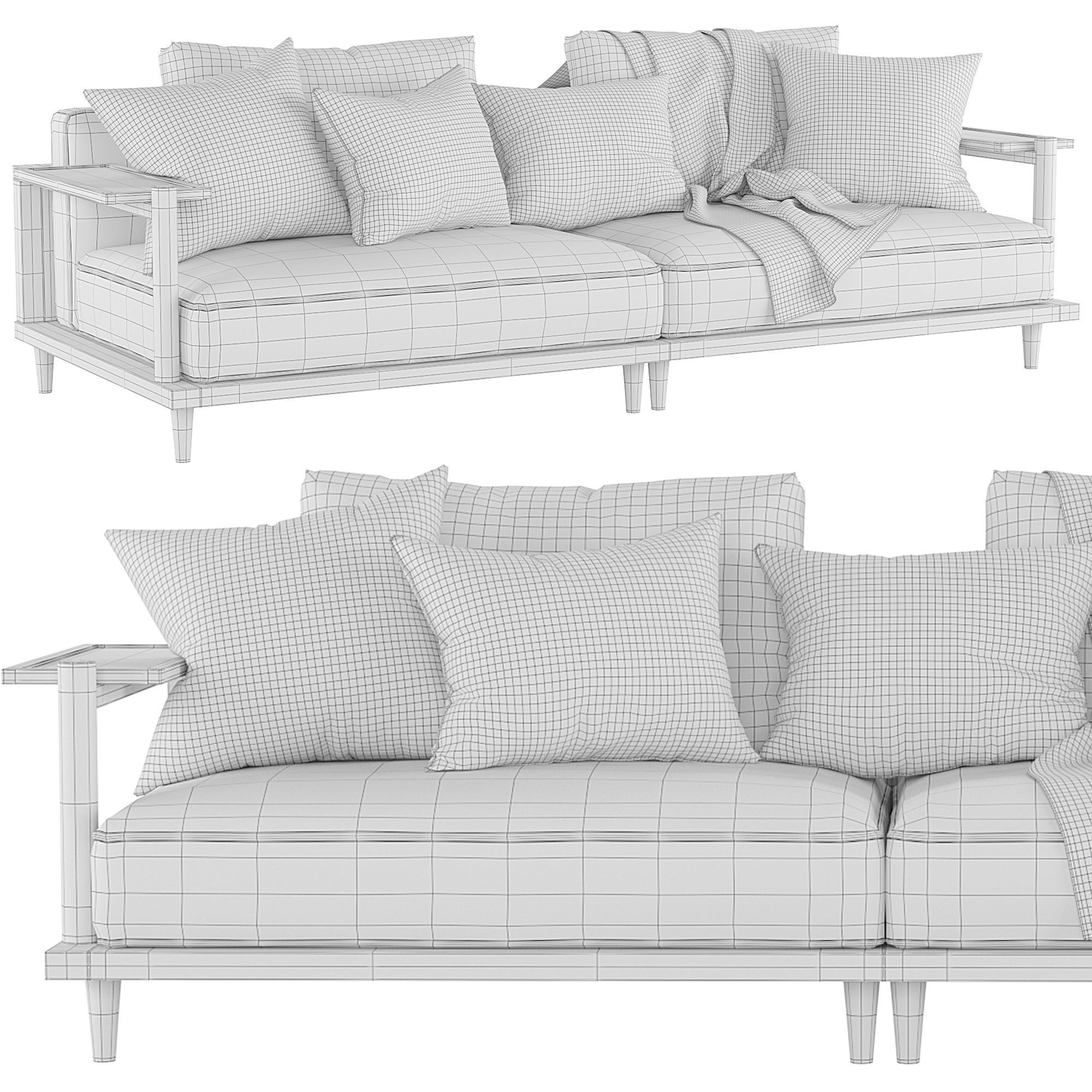 Riddle Ash Wood Outdoor Sofa by Acanva 3D model_1