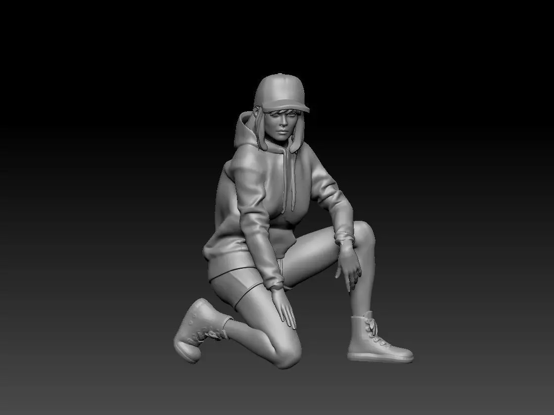 girl cap sitting 3D print model_0