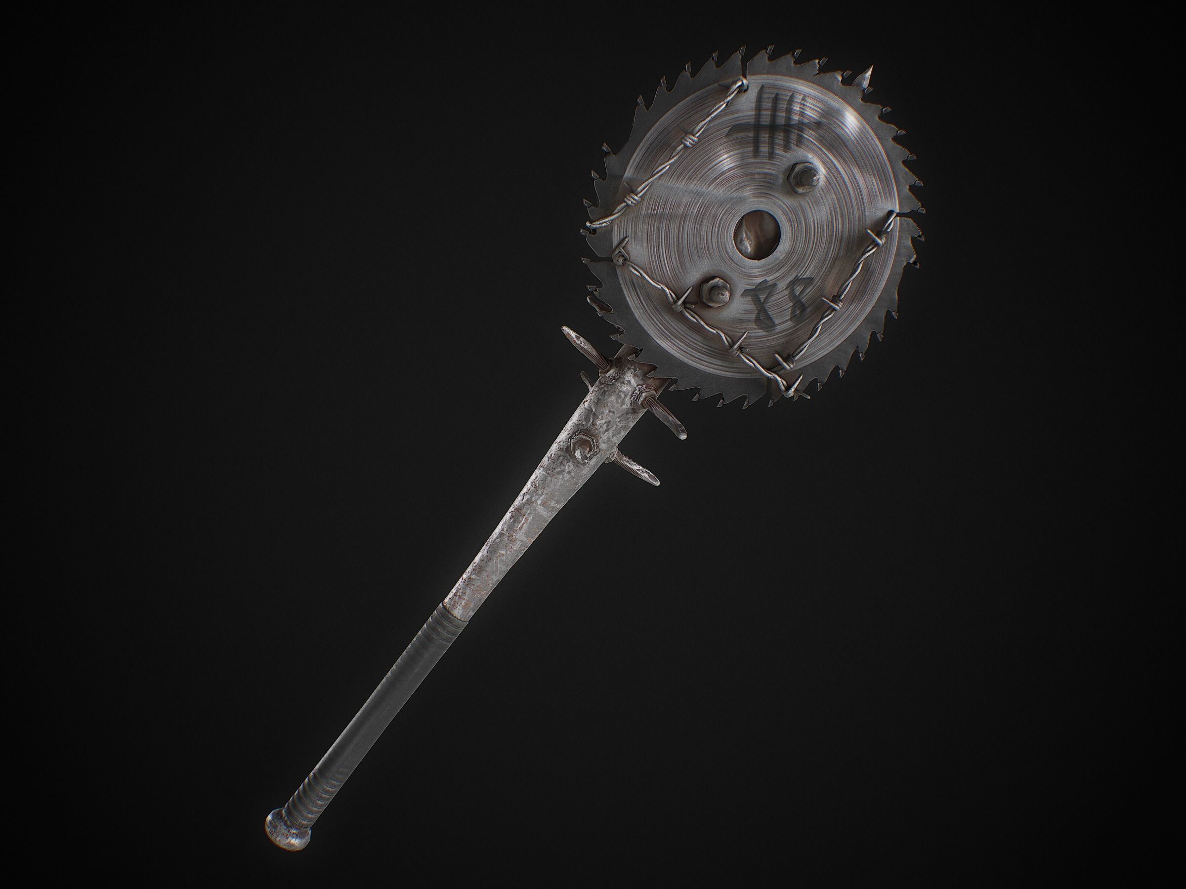 Spike Blade Bat game asset weapon Low-poly 3D model_3