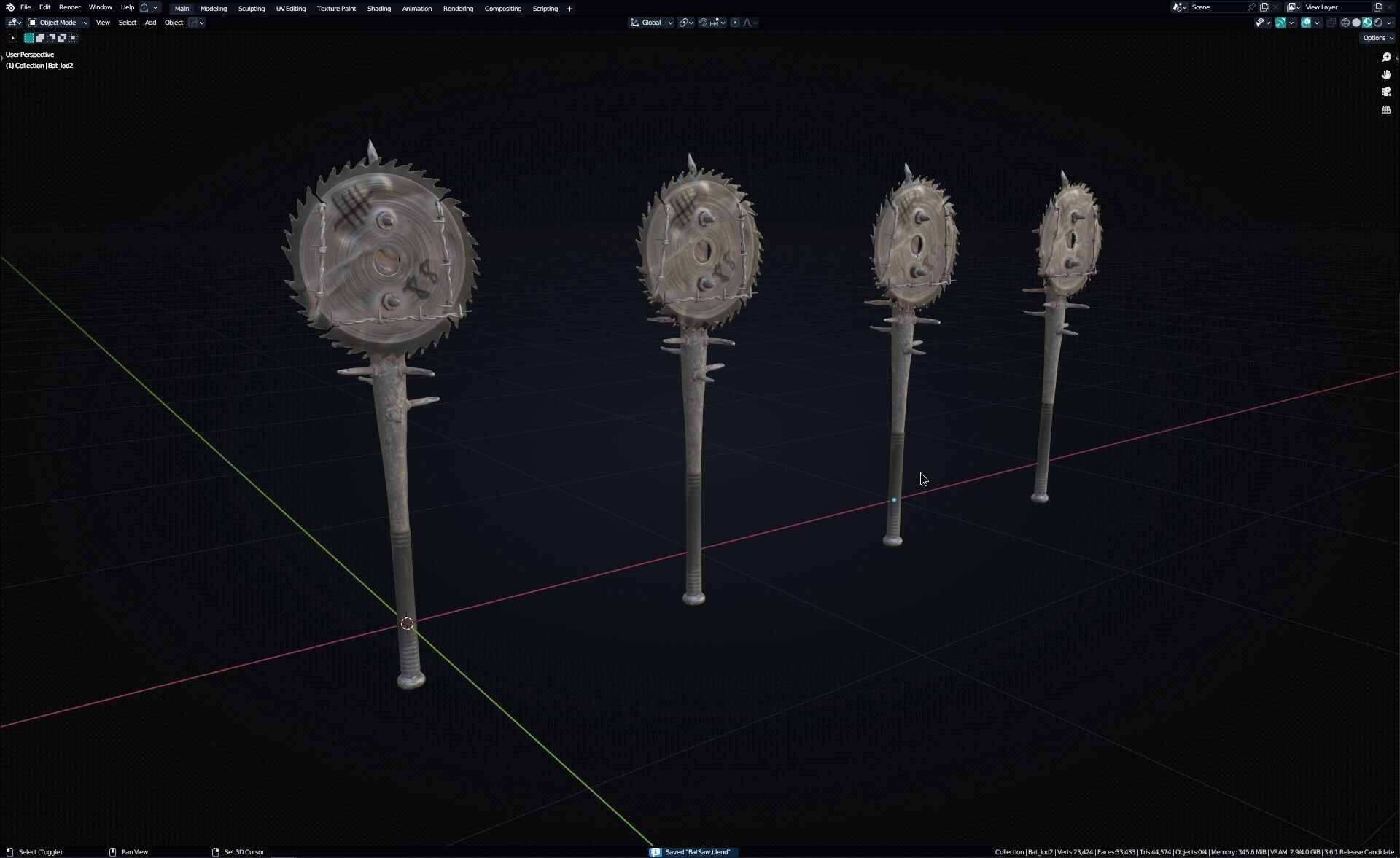 Spike Blade Bat game asset weapon Low-poly 3D model_8