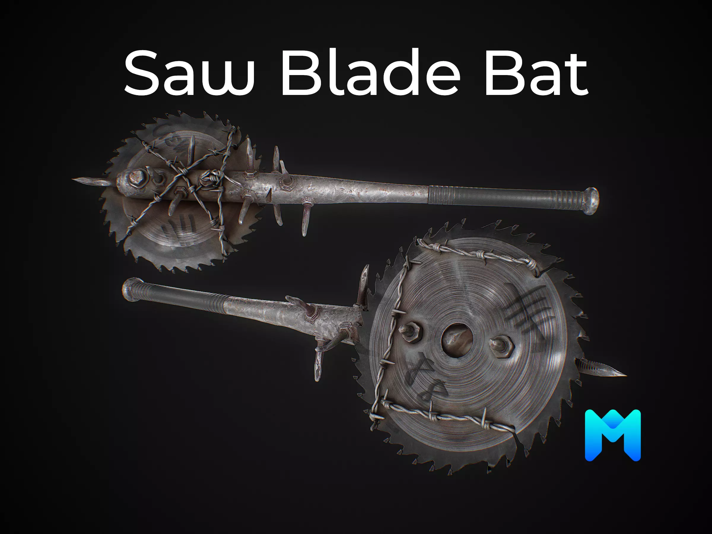 Spike Blade Bat game asset weapon Low-poly 3D model_0