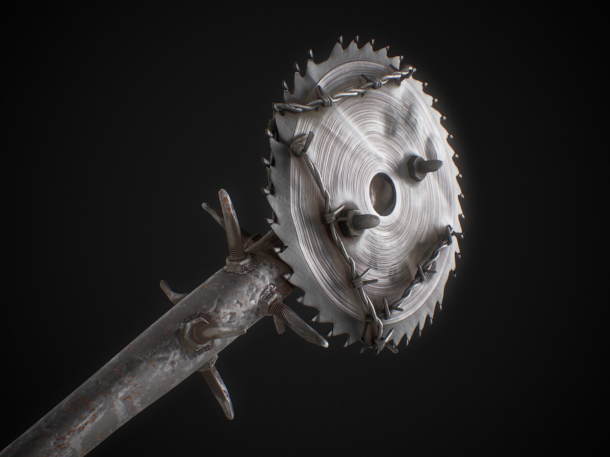 Spike Blade Bat game asset weapon Low-poly 3D model_4