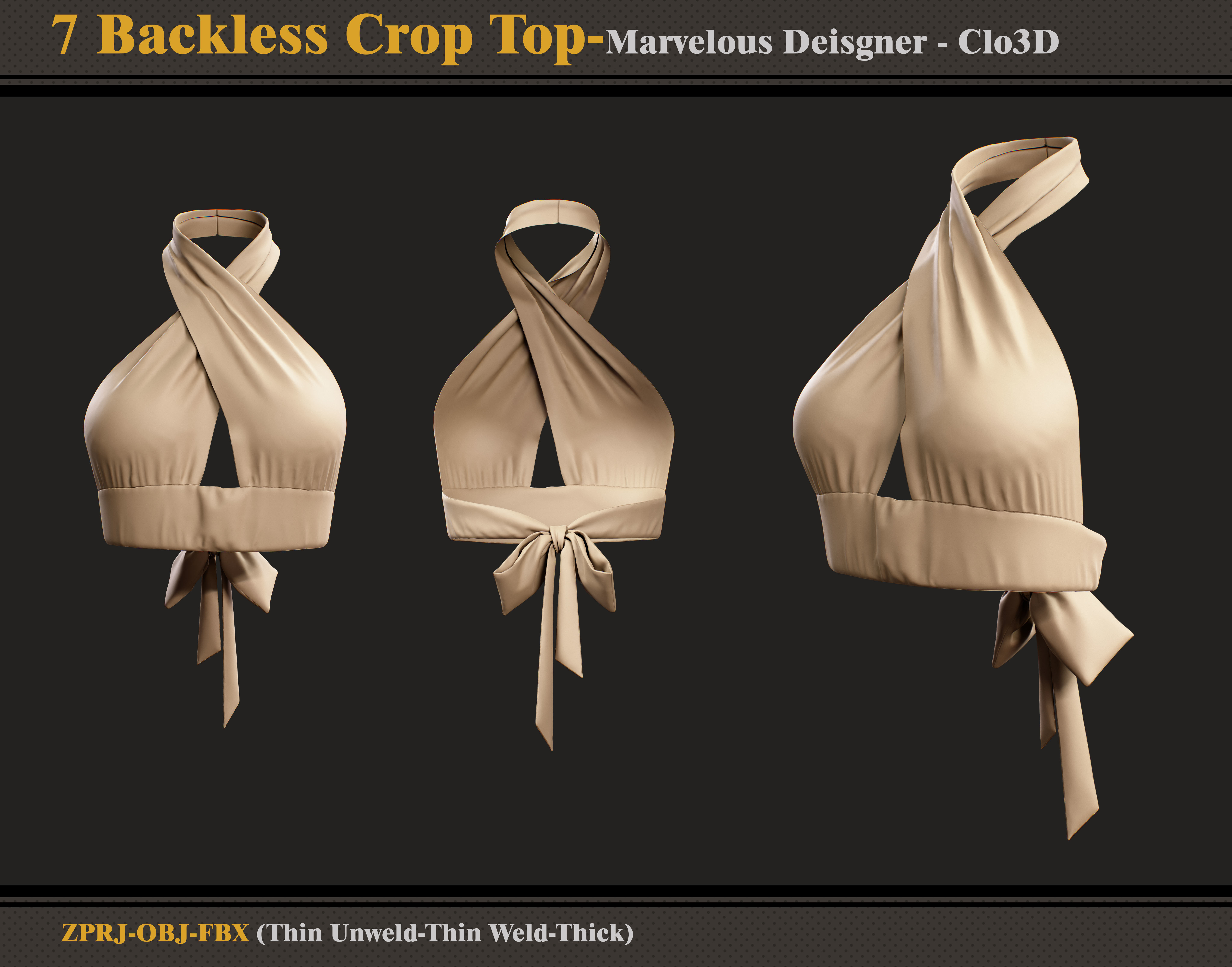 7 Backless Crop Tops-Marvelous Designer - FBX - OBJ  3D model_7