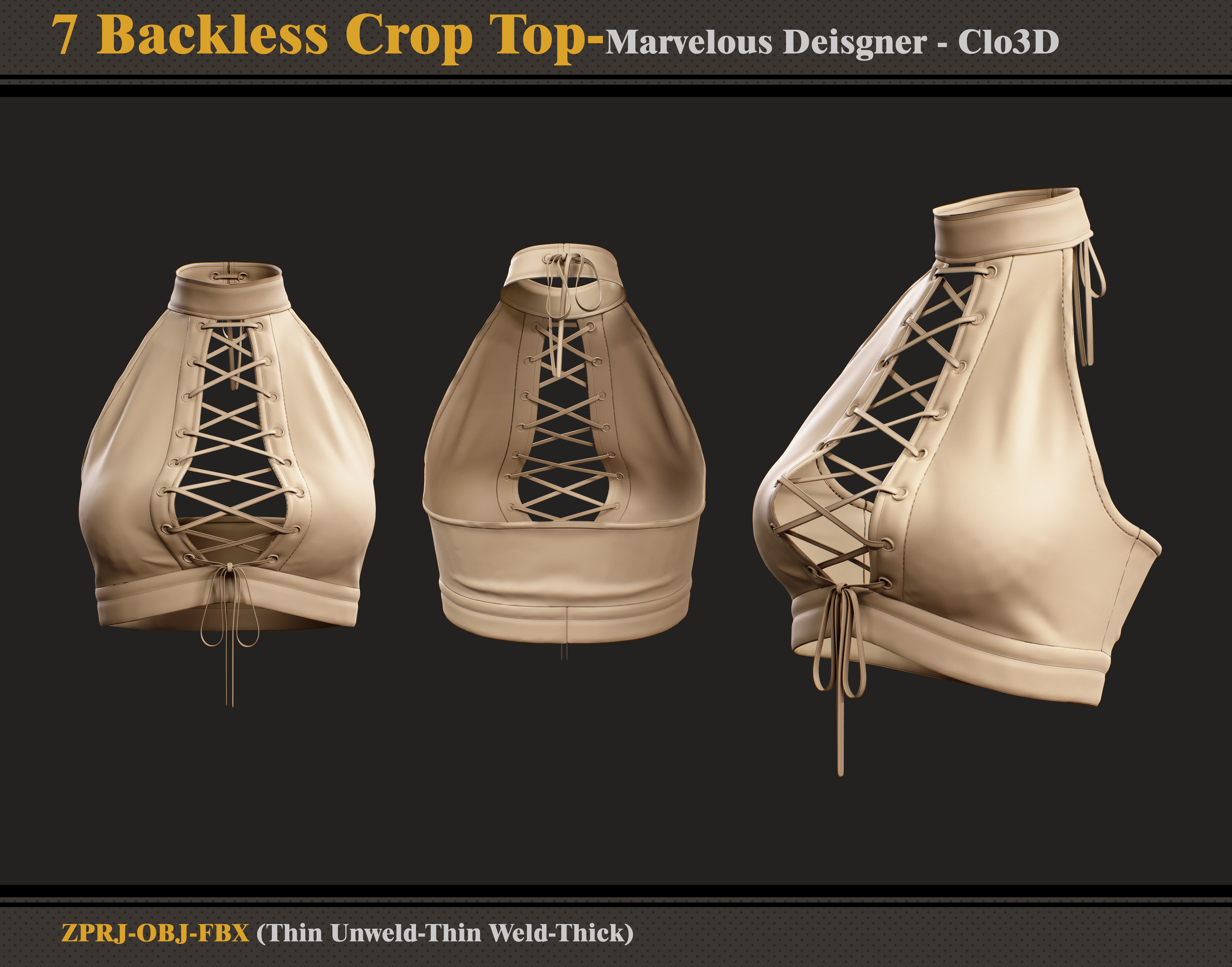 7 Backless Crop Tops-Marvelous Designer - FBX - OBJ  3D model_1