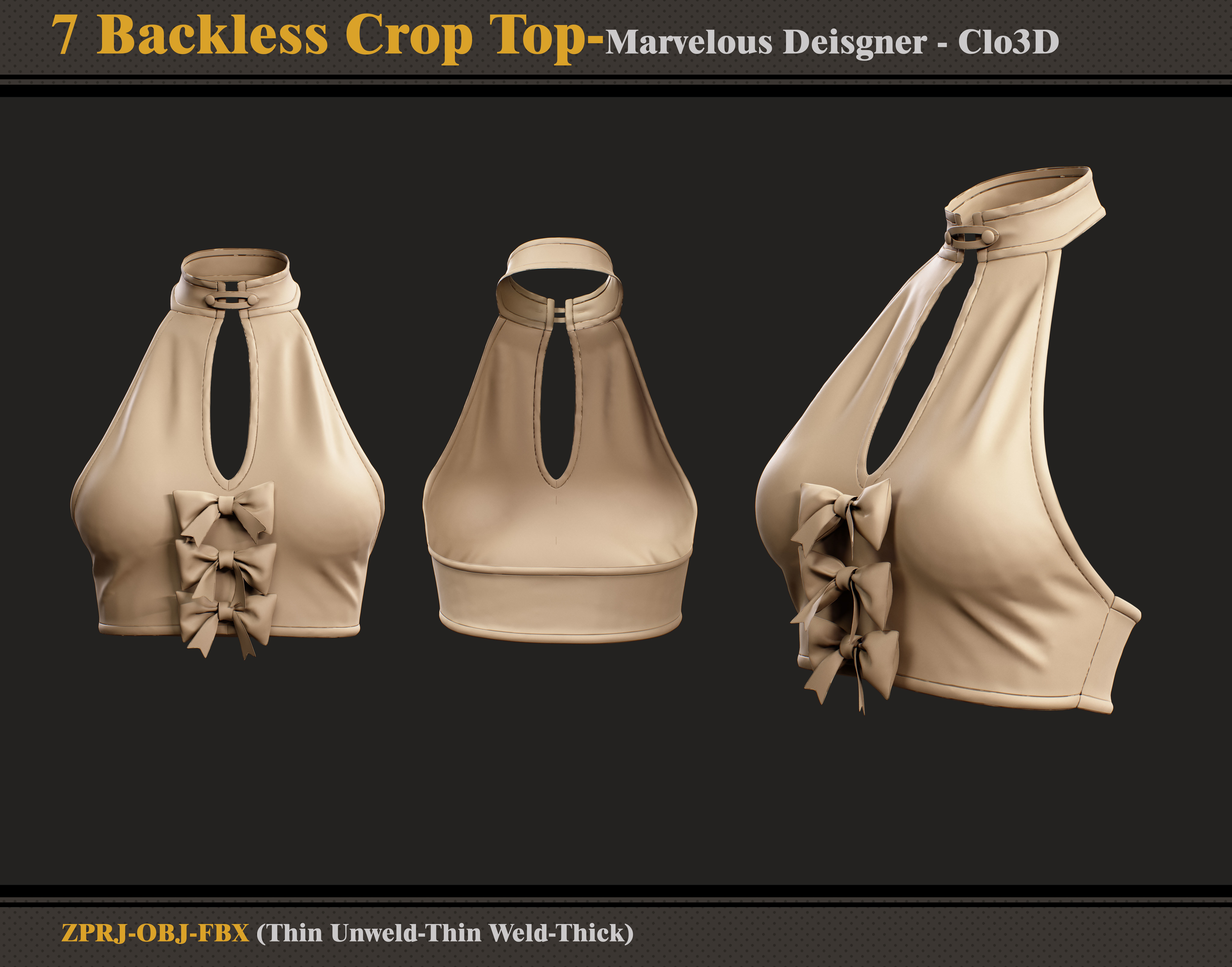7 Backless Crop Tops-Marvelous Designer - FBX - OBJ  3D model_2