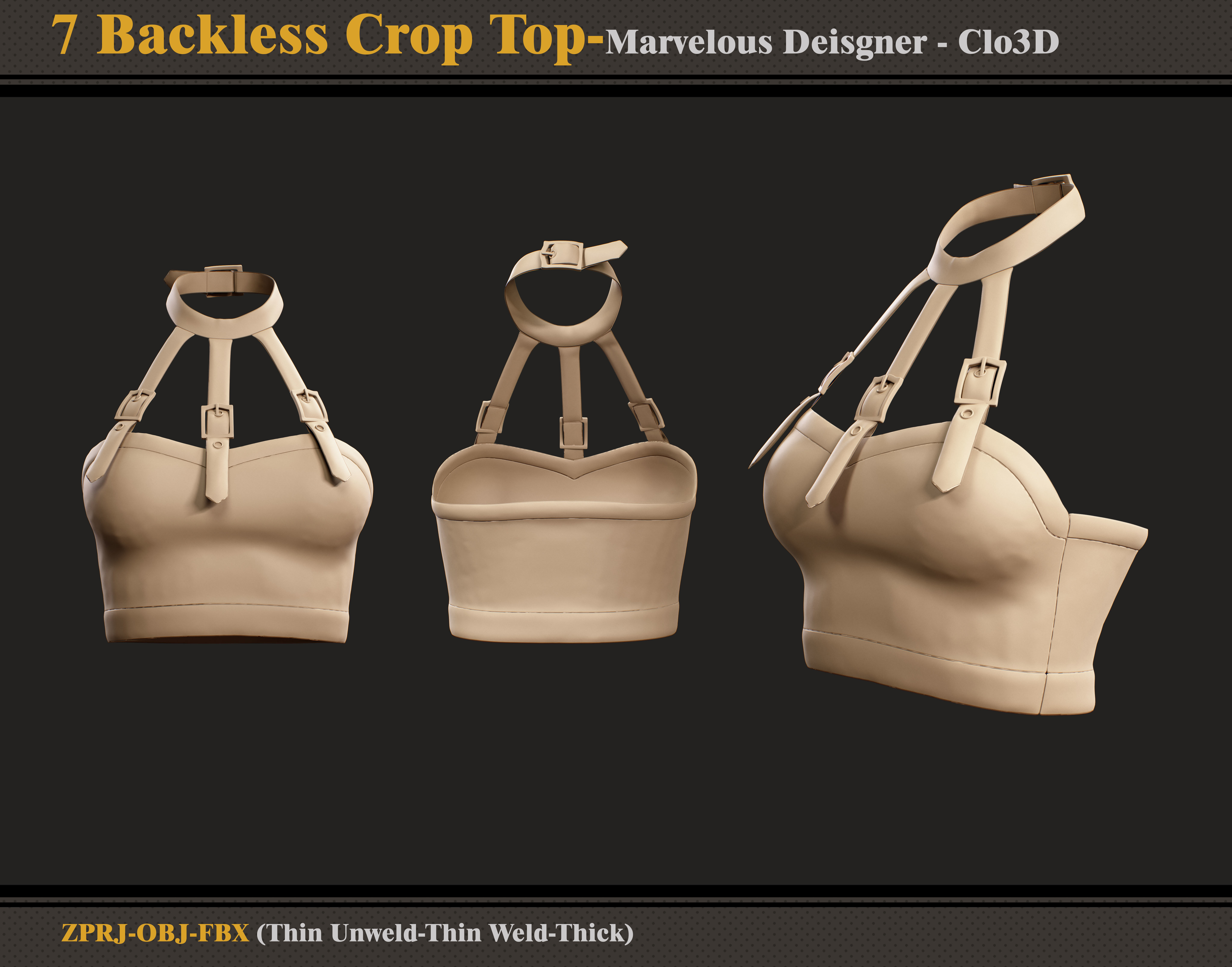 7 Backless Crop Tops-Marvelous Designer - FBX - OBJ  3D model_3