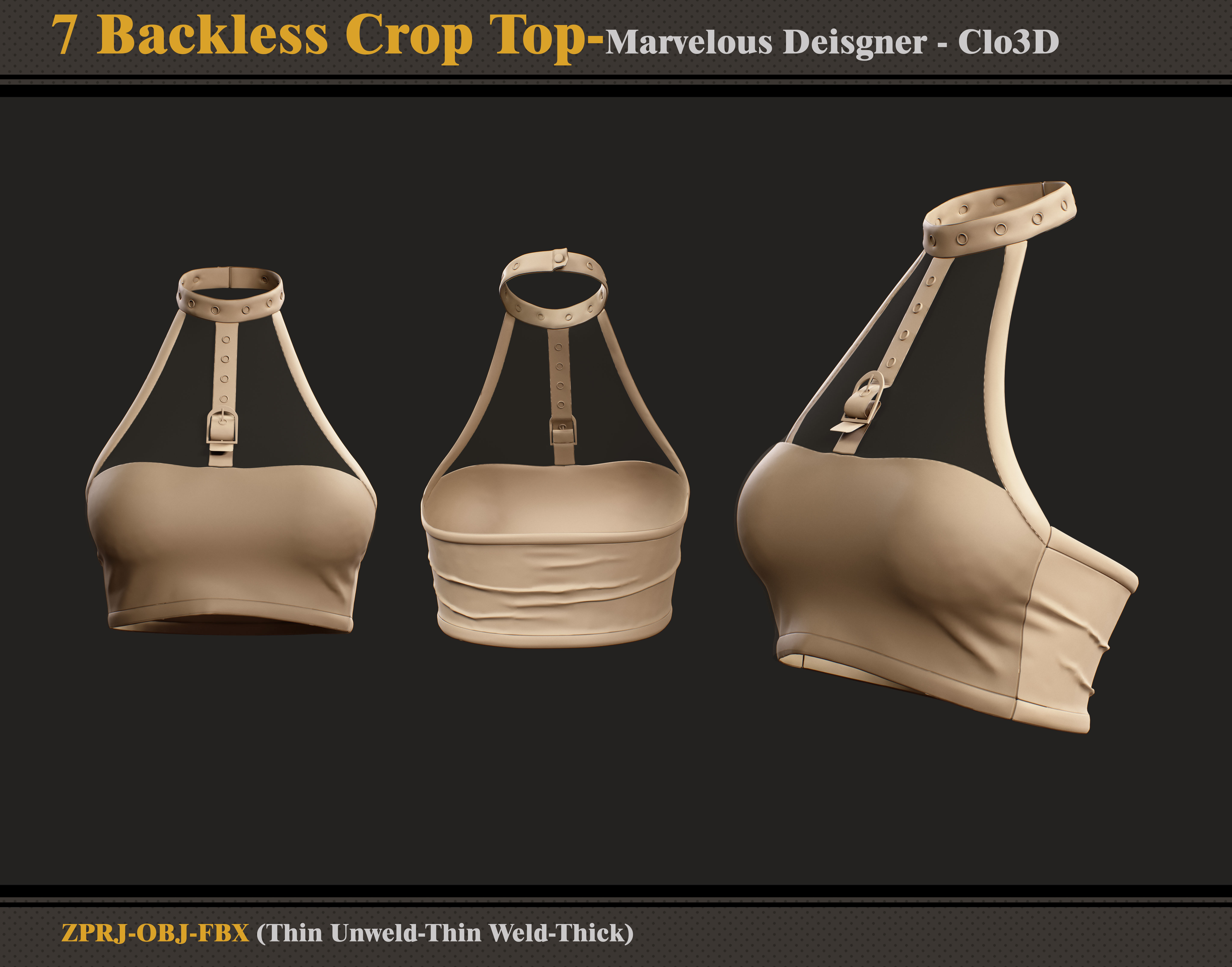7 Backless Crop Tops-Marvelous Designer - FBX - OBJ  3D model_5