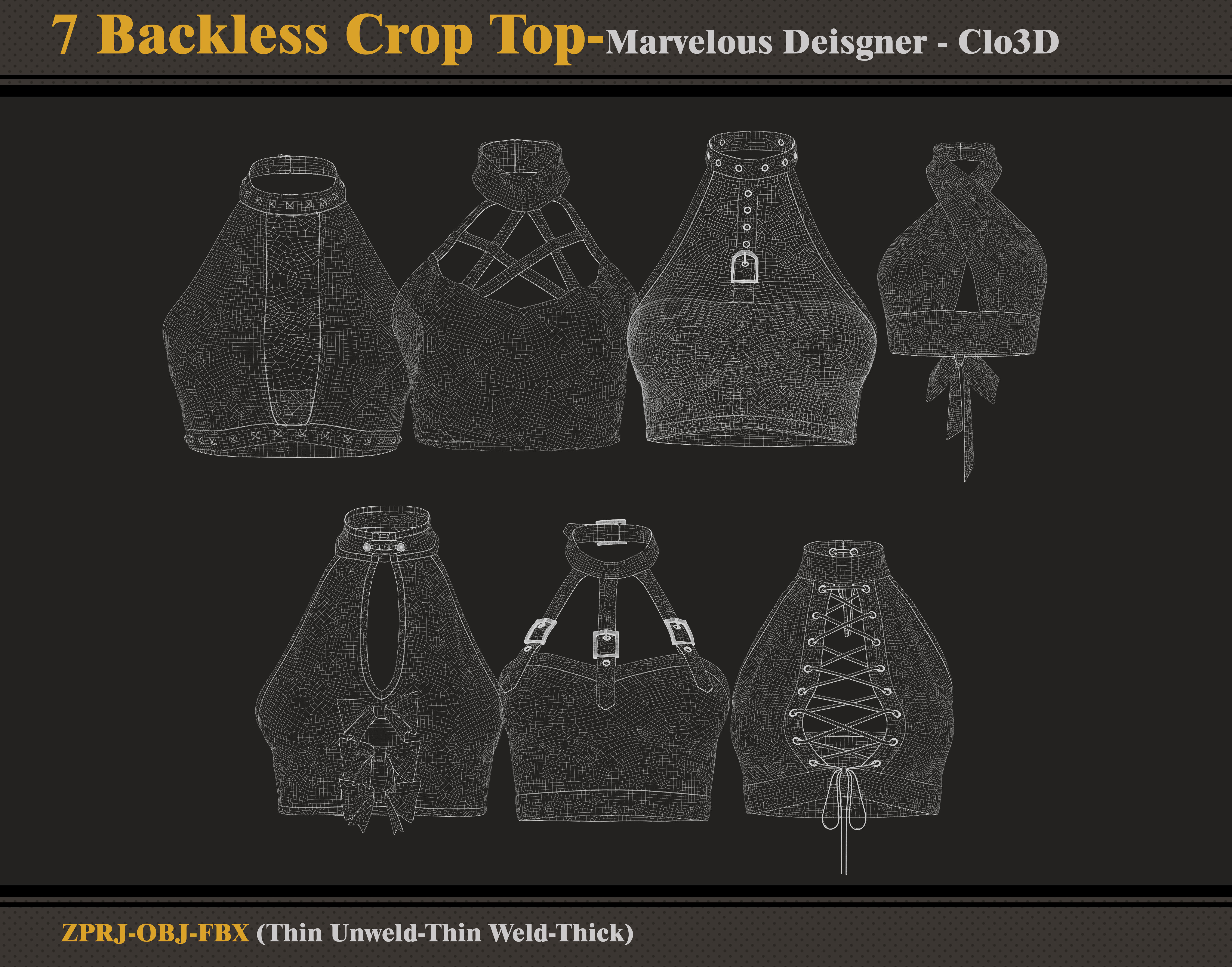 7 Backless Crop Tops-Marvelous Designer - FBX - OBJ  3D model_8