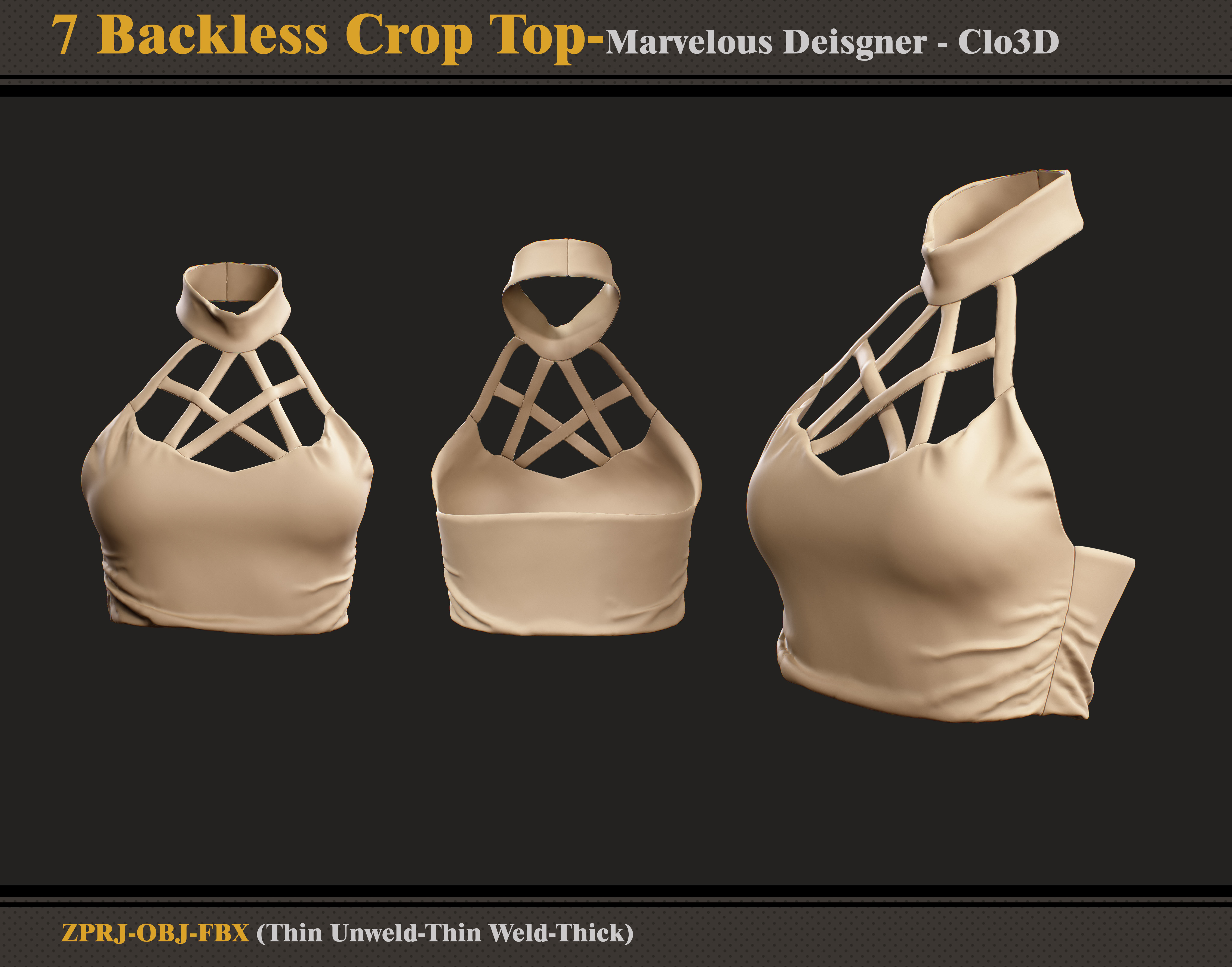 7 Backless Crop Tops-Marvelous Designer - FBX - OBJ  3D model_4