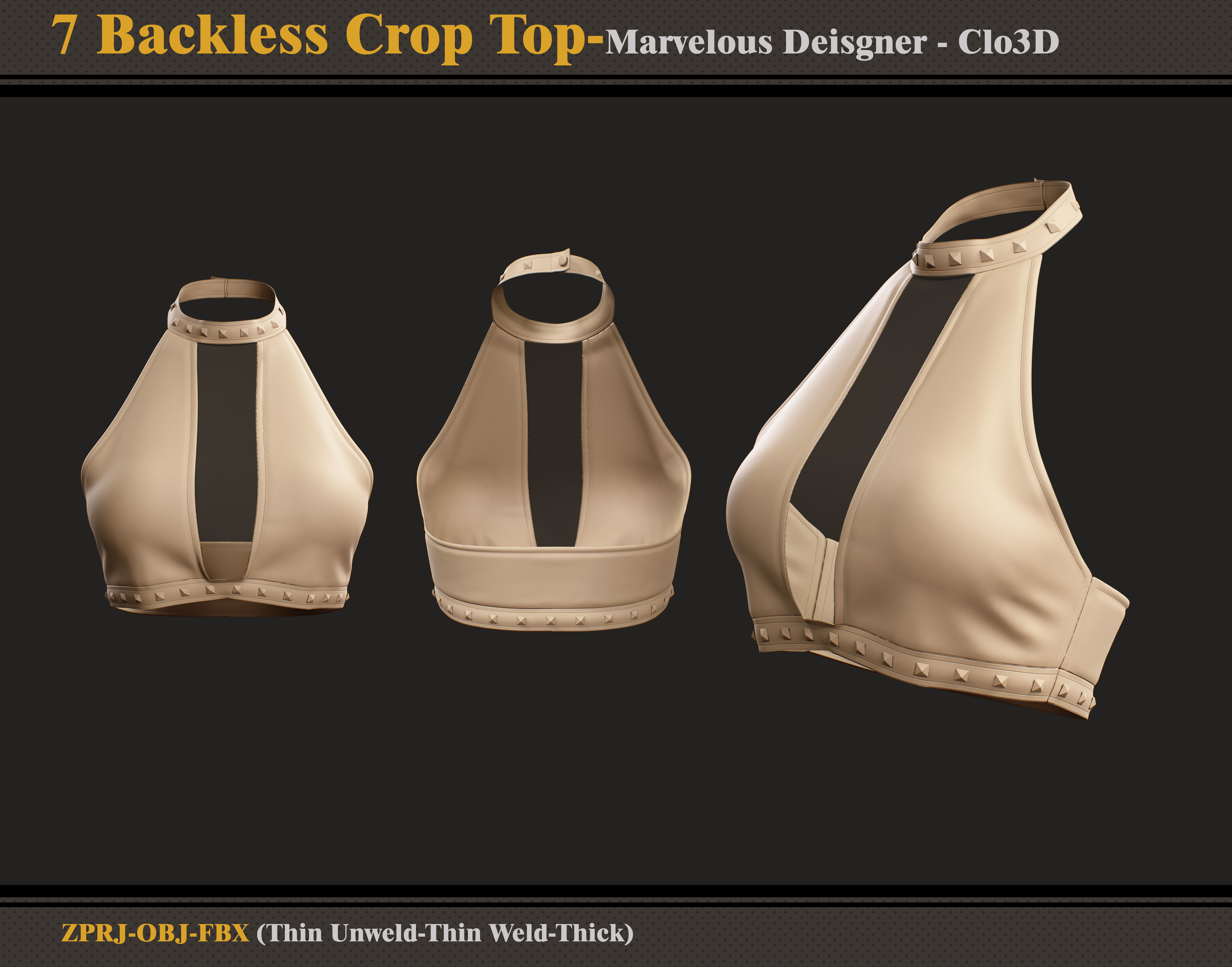 7 Backless Crop Tops-Marvelous Designer - FBX - OBJ  3D model_6