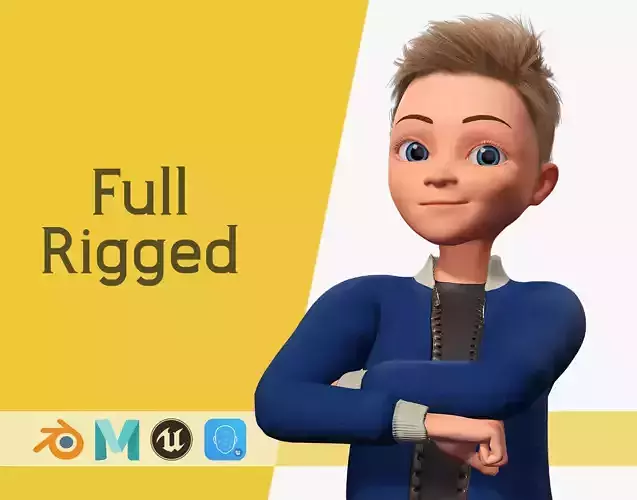 Child Young Teen Cartoon  man Rigged Low-poly 3D model