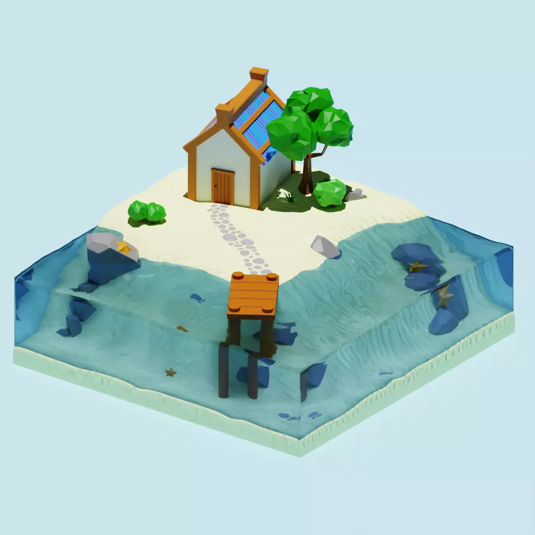 house on the island low poly 3D print model