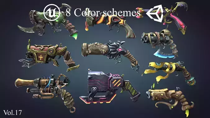 Fantasy pistols Low-poly 3D model