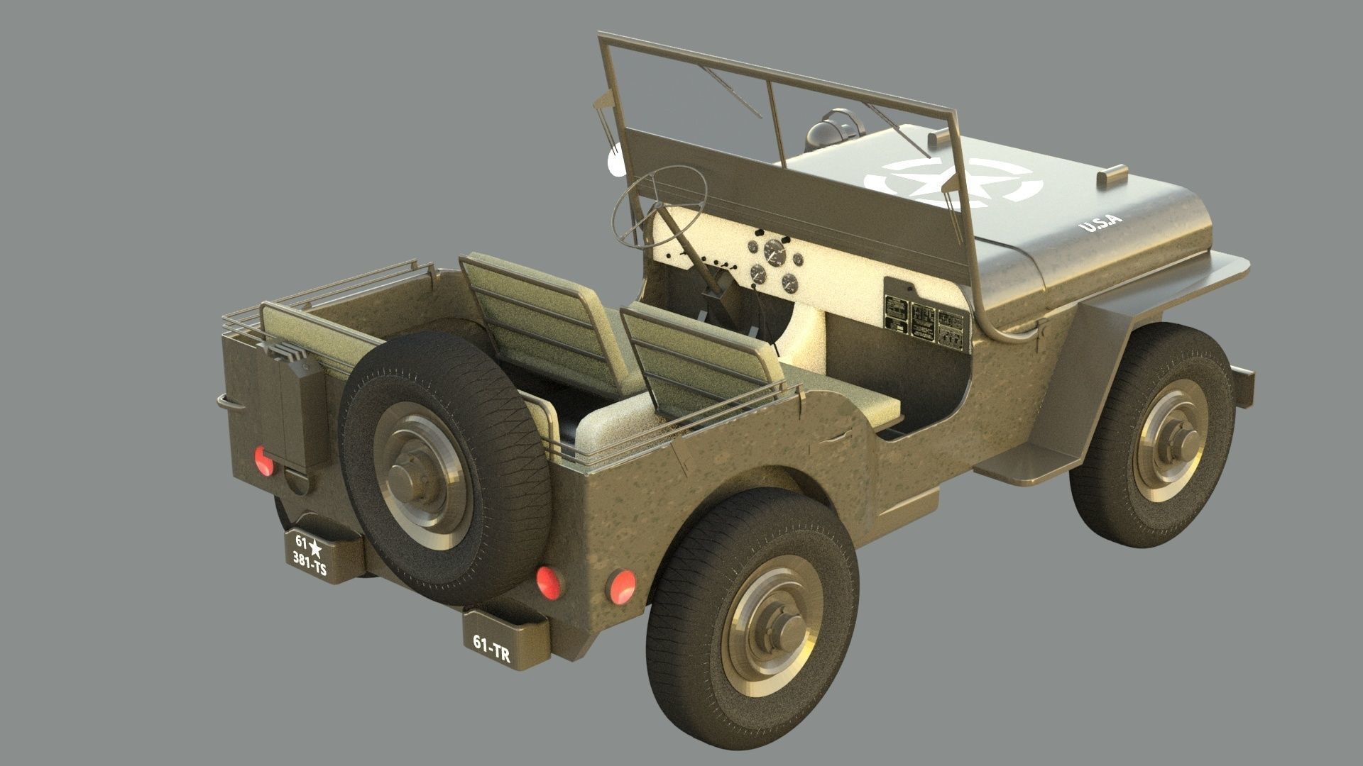 Military Jeep Low-poly 3D model_3