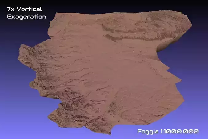 Italy 3D Map of Foggia Provice 1 to 1000000
