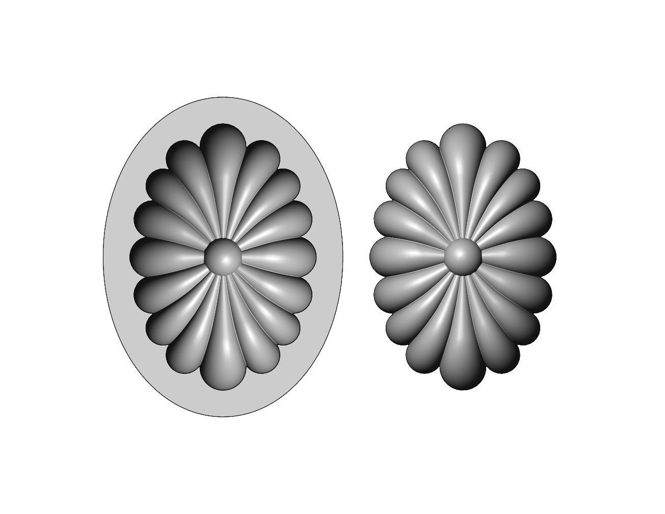 Oval ribbed rosette relief and mold 3D print model_1