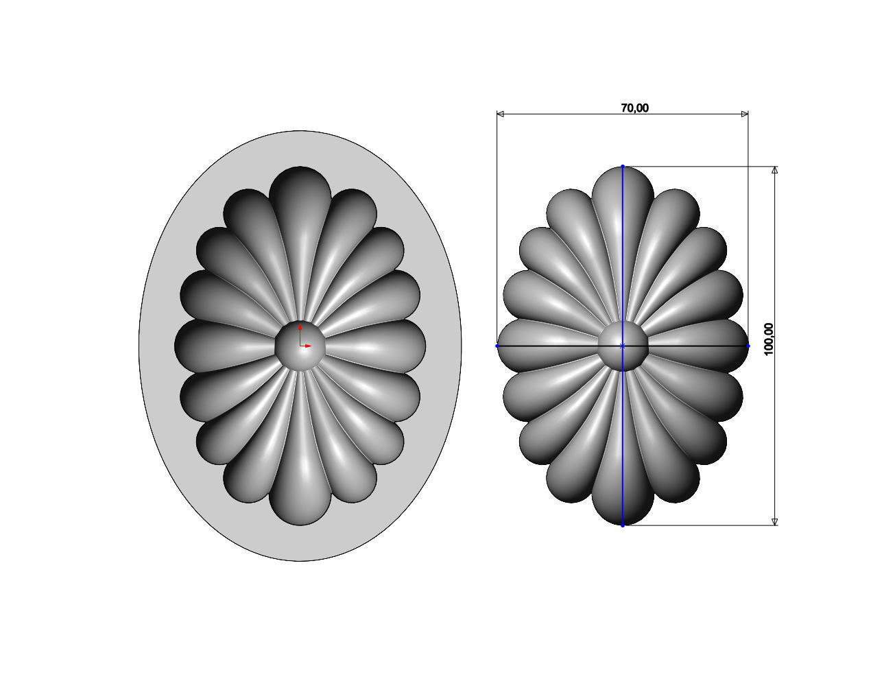 Oval ribbed rosette relief and mold 3D print model_5