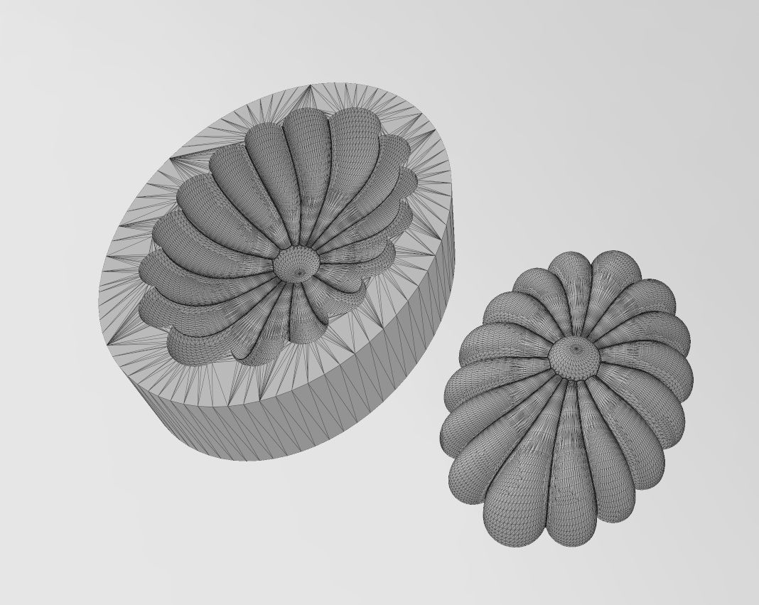 Oval ribbed rosette relief and mold 3D print model_10