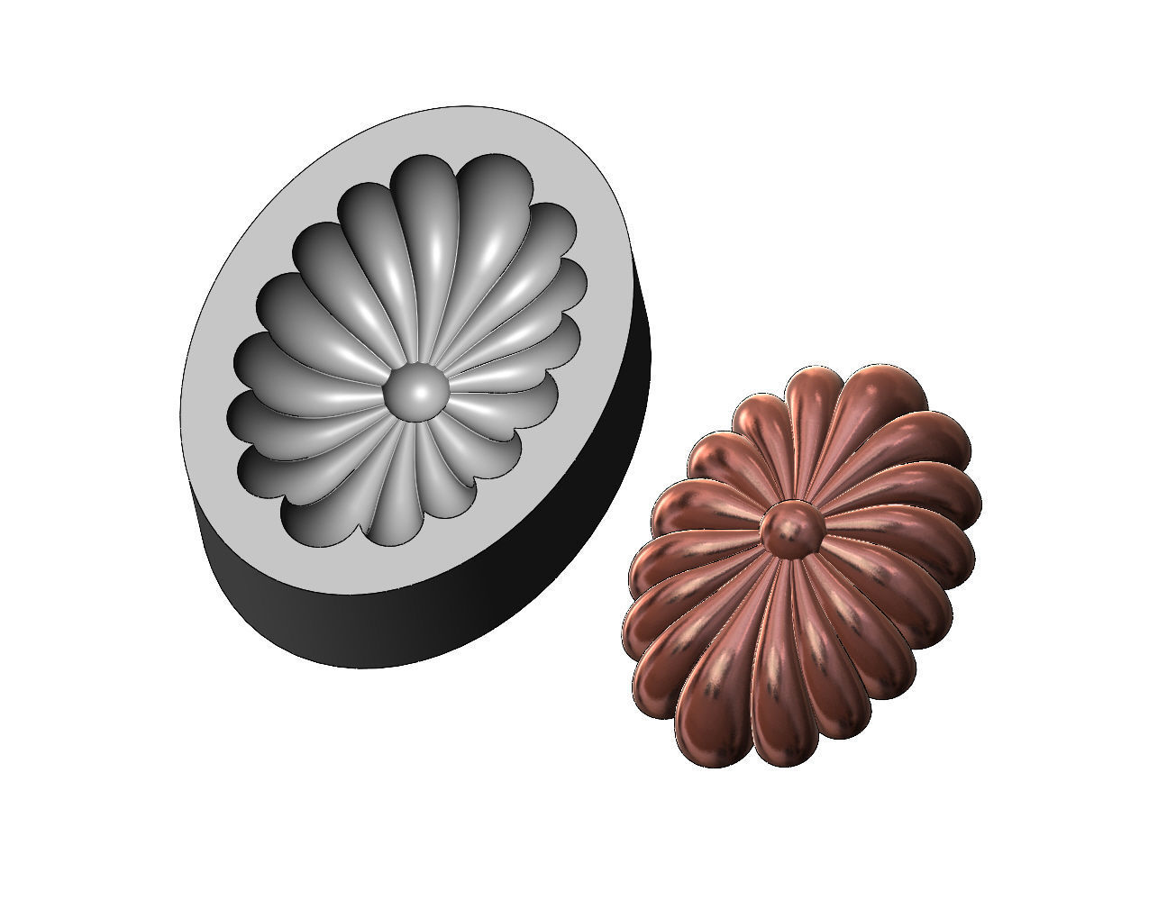 Oval ribbed rosette relief and mold 3D print model_9
