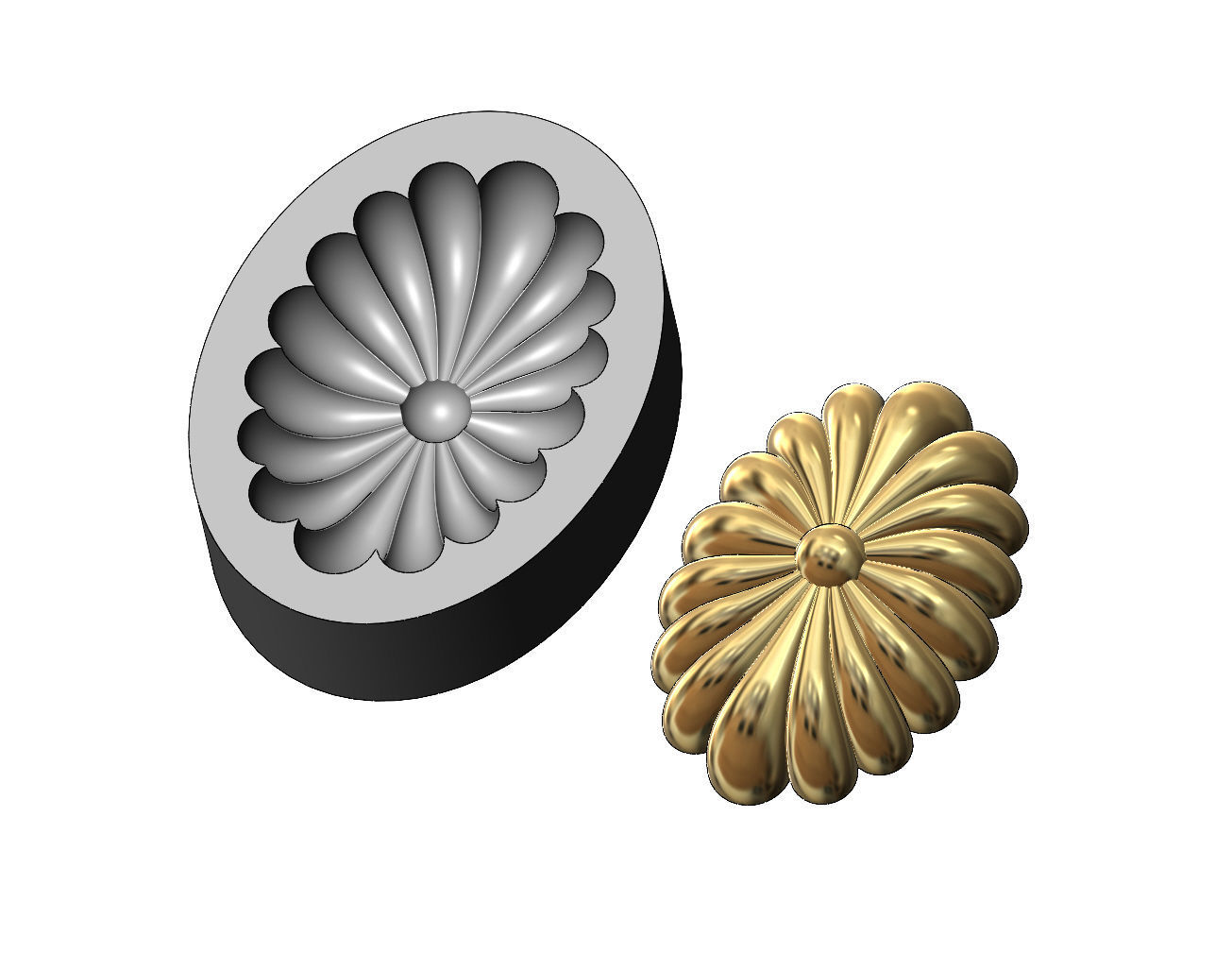 Oval ribbed rosette relief and mold 3D print model_8