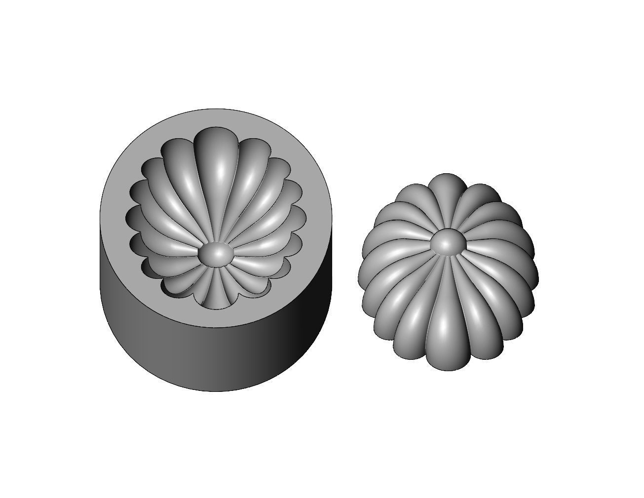Oval ribbed rosette relief and mold 3D print model_2