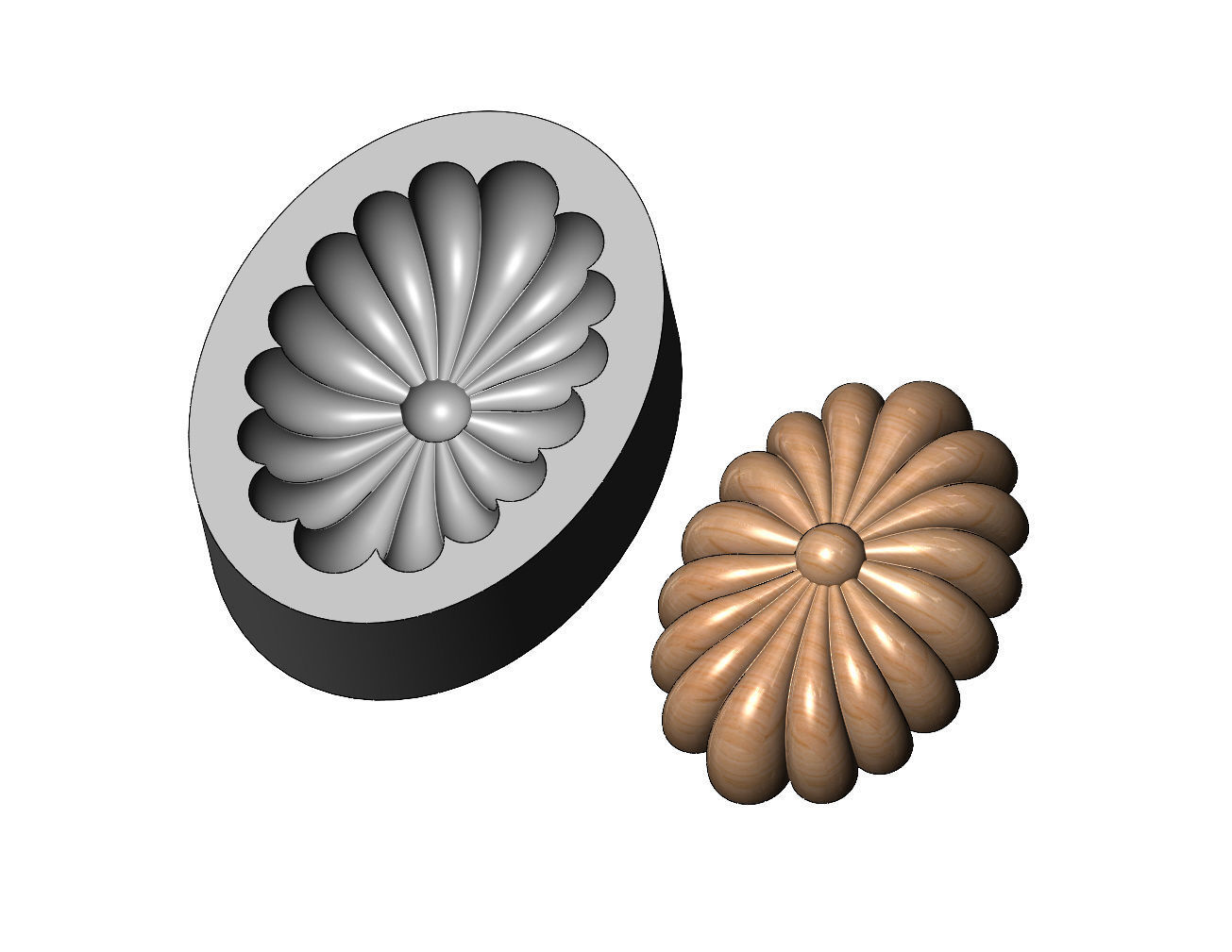 Oval ribbed rosette relief and mold 3D print model_13