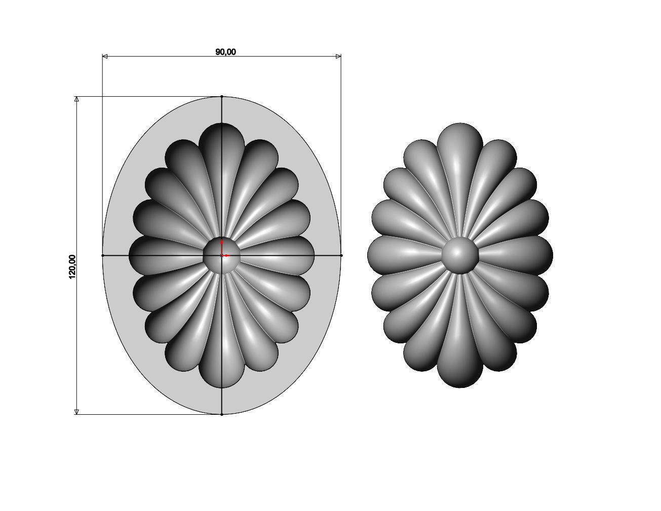 Oval ribbed rosette relief and mold 3D print model_4
