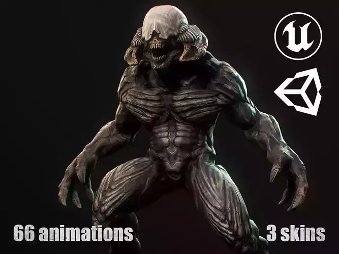 Horror Demon Creature v1 with 66 animations Low-poly 3D model
