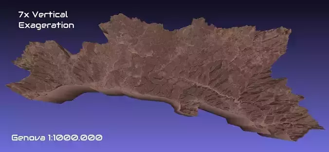 Italy 3D Map of Genova Provice 1 to 1000000