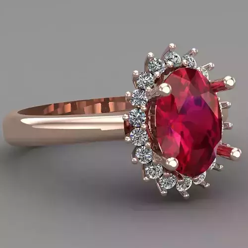 Ruby Oval Rose Gold Women Diamond Ring 3D print model