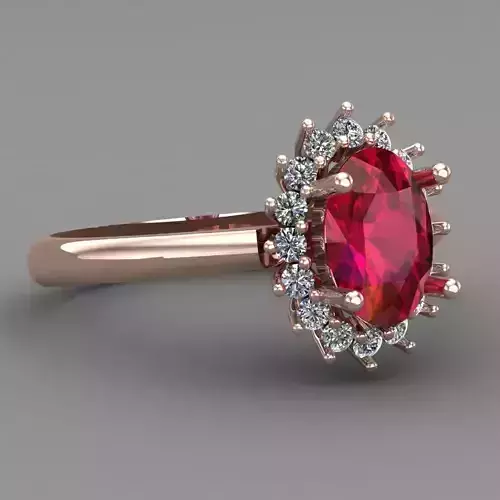 Ruby Ovel  Rose Gold Women Diamond Ring 3D print model