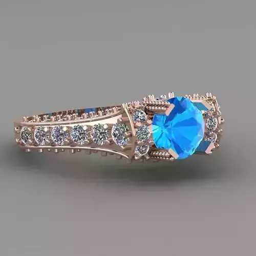 Blue topaz  Rose Gold Women Diamond Ring 3D print model