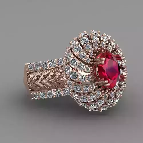 Ruby Ovel Rose Gold Women Diamond Ring 3D print model