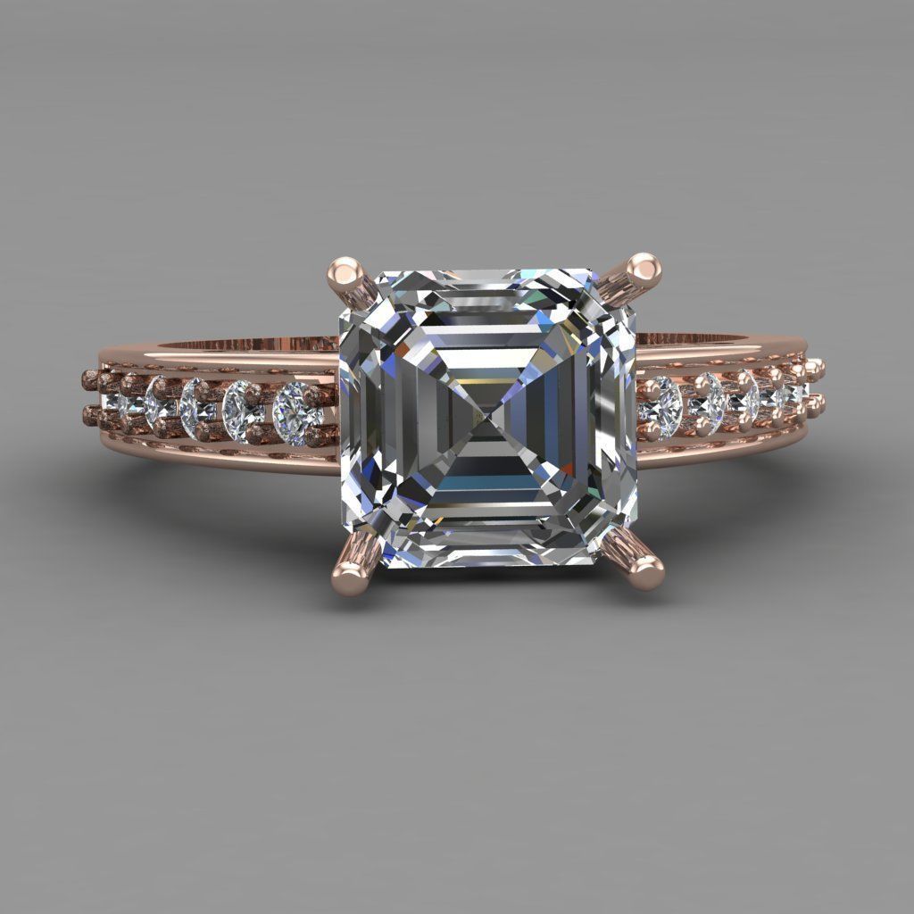 Princess cut Diamond Rose Gold Women Ring 3D print model 3D print model_1